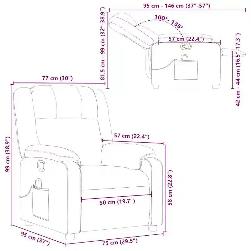 Fauteuil inclinable massant, inclinable réglable avec massage vibrant à 6 points, cuir noir