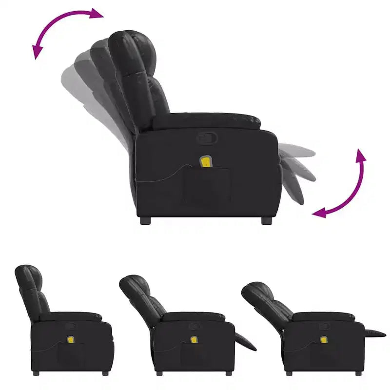 Fauteuil inclinable massant, inclinable réglable avec massage vibrant à 6 points, cuir noir