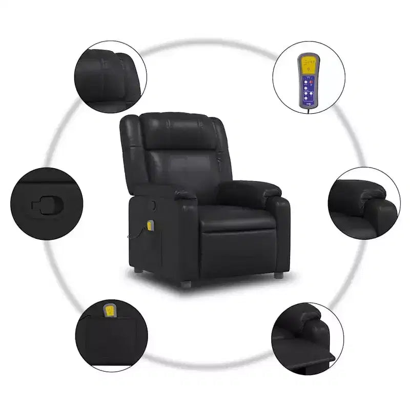 Fauteuil inclinable massant, inclinable réglable avec massage vibrant à 6 points, cuir noir