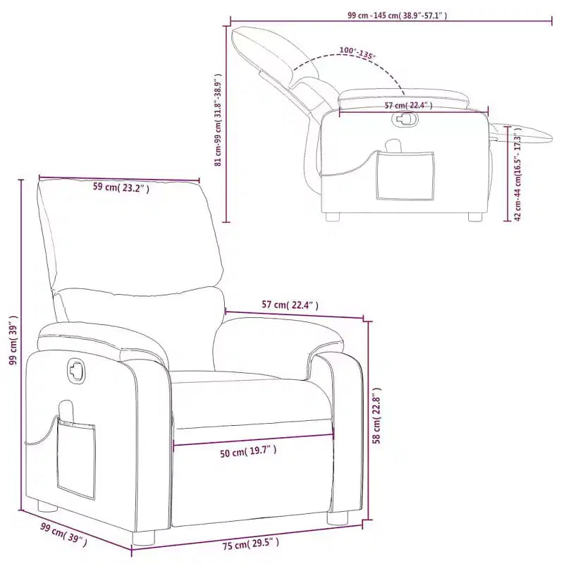 Fauteuil inclinable de massage en cuir pour salon, cinéma maison, massage vibrant à 6 points, dossier et repose-pieds réglables, poche latérale, gris