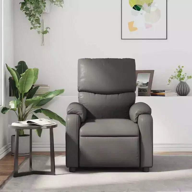 Fauteuil inclinable de massage en cuir pour salon, cinéma maison, massage vibrant à 6 points, dossier et repose-pieds réglables, poche latérale, gris