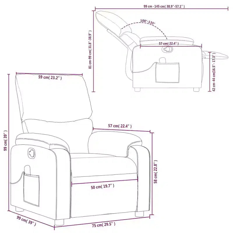 Fauteuil inclinable de massage en cuir pour salon, cinéma maison, massage vibrant à 6 points, dossier et repose-pieds réglables, poche latérale, gris