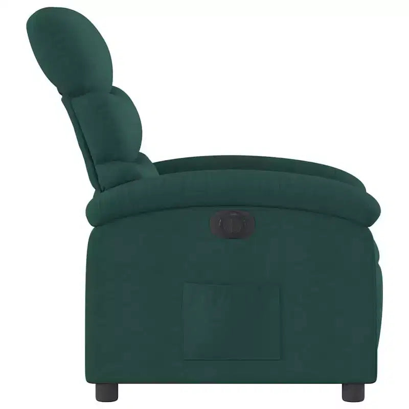 Fauteuil inclinable électrique pour personnes âgées - Fauteuil en tissu réglable, vert foncé, avec inclinaison motorisée, rembourrage confort, poche latérale