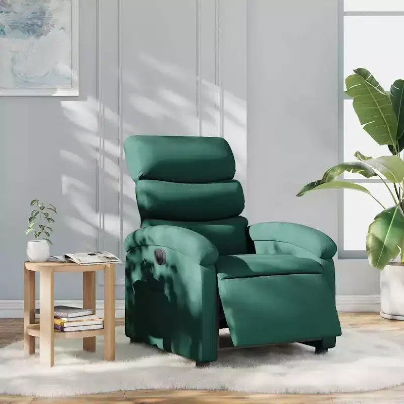 Fauteuil inclinable électrique pour personnes âgées - Fauteuil en tissu réglable, vert foncé, avec inclinaison motorisée, rembourrage confort, poche latérale