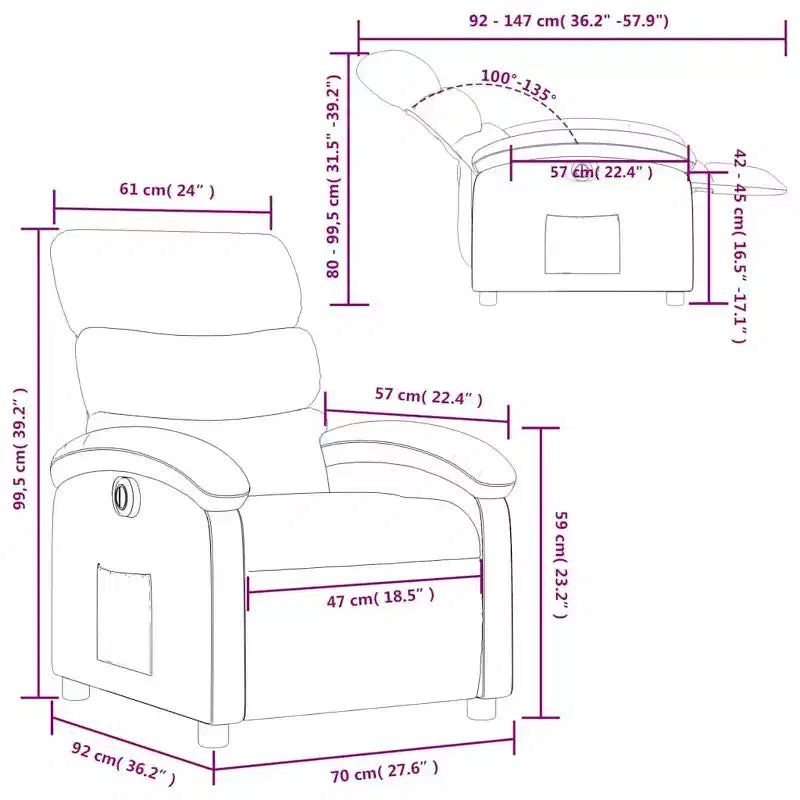 Fauteuil inclinable électrique pour personnes âgées - Fauteuil en tissu réglable, vert foncé, avec inclinaison motorisée, rembourrage confort, poche latérale