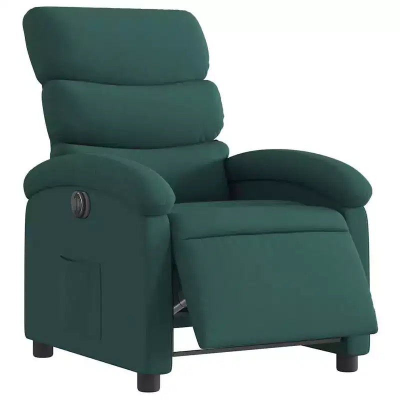Fauteuil inclinable électrique pour personnes âgées - Fauteuil en tissu réglable, vert foncé, avec inclinaison motorisée, rembourrage confort, poche latérale