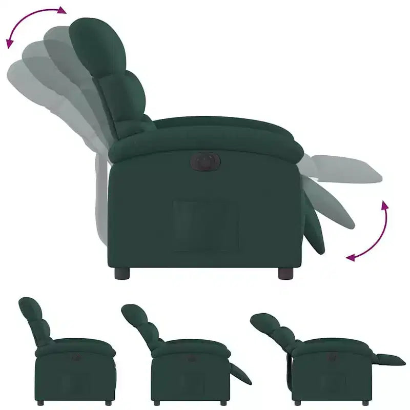 Fauteuil inclinable électrique pour personnes âgées - Fauteuil en tissu réglable, vert foncé, avec inclinaison motorisée, rembourrage confort, poche latérale