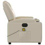 Fauteuil relax massant électrique - Fauteuil inclinable réglable en similicuir crème avec porte-gobelets pour salon/bureau