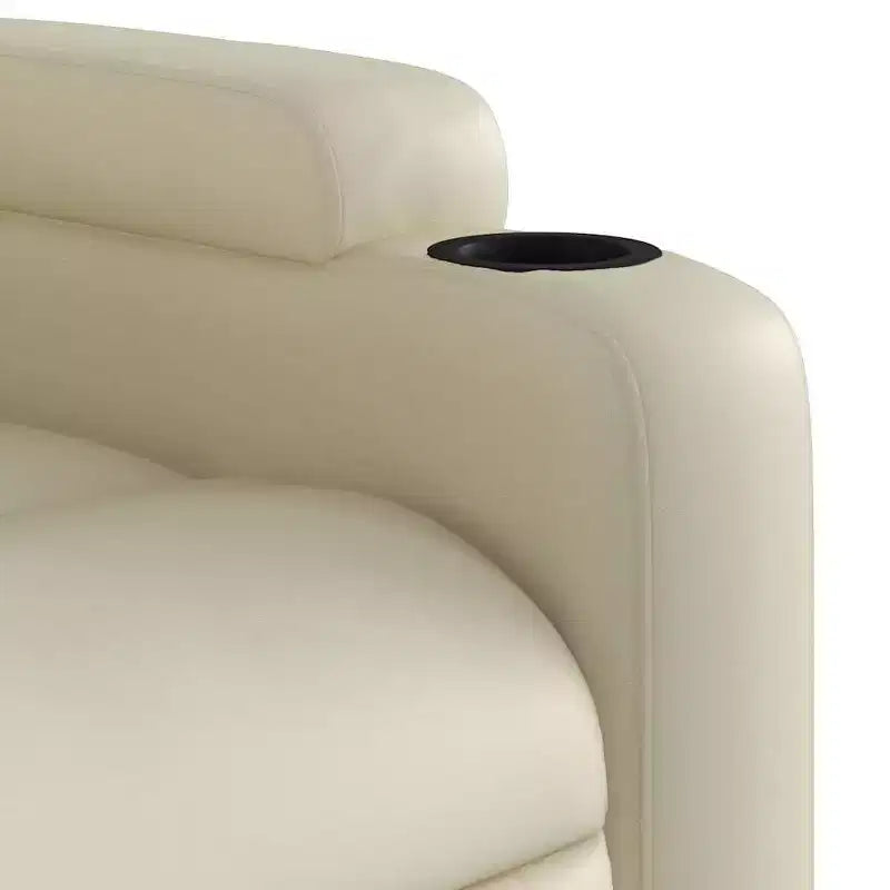 Fauteuil relax massant électrique - Fauteuil inclinable réglable en similicuir crème avec porte-gobelets pour salon/bureau