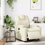 Fauteuil relax massant électrique - Fauteuil inclinable réglable en similicuir crème avec porte-gobelets pour salon/bureau