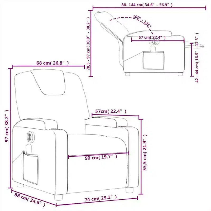 Fauteuil relax massant électrique - Fauteuil inclinable réglable en similicuir crème avec porte-gobelets pour salon/bureau