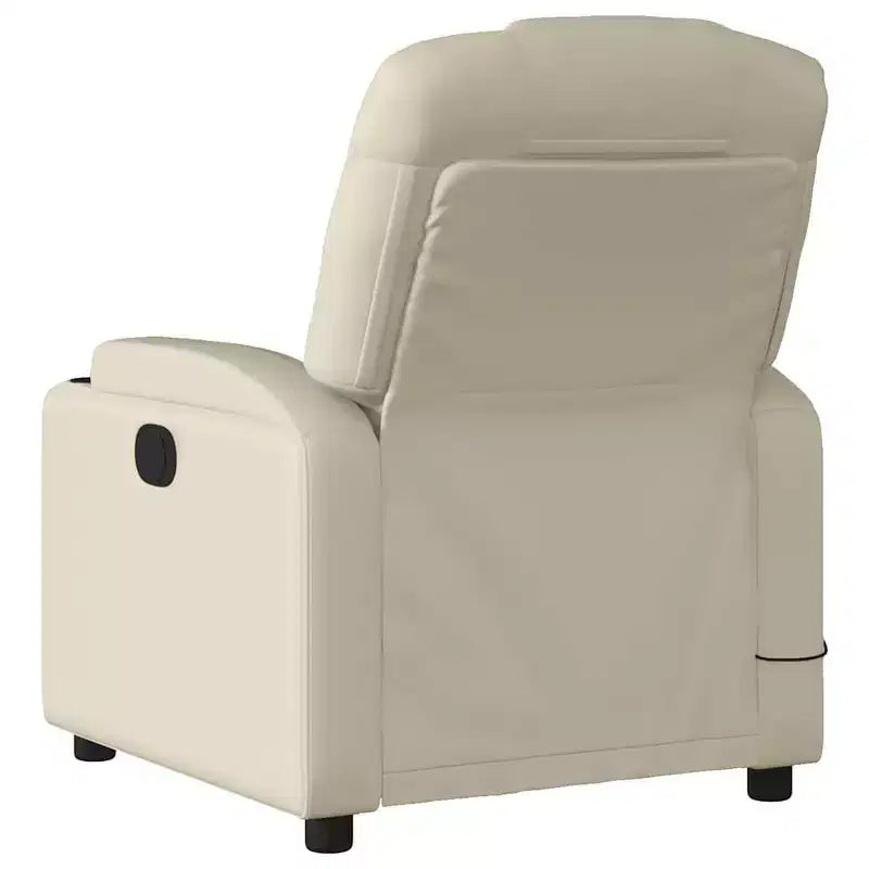 Fauteuil relax massant électrique - Fauteuil inclinable réglable en similicuir crème avec porte-gobelets pour salon/bureau