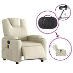 Fauteuil relax massant électrique - Fauteuil inclinable réglable en similicuir crème avec porte-gobelets pour salon/bureau