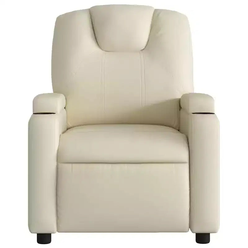 Fauteuil relax massant électrique - Fauteuil inclinable réglable en similicuir crème avec porte-gobelets pour salon/bureau