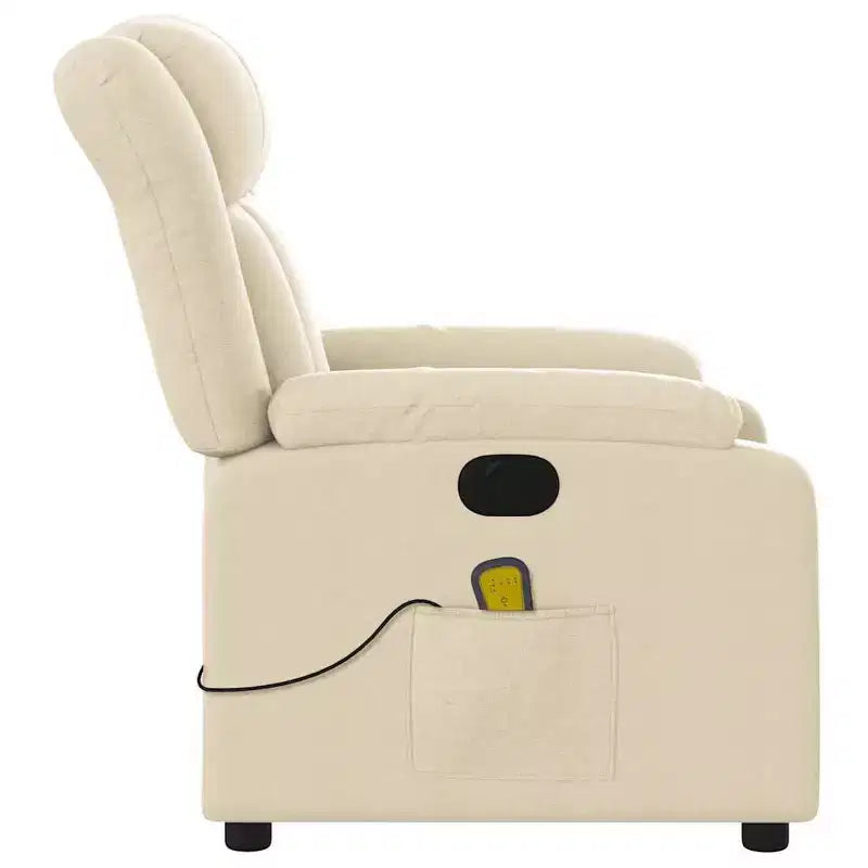 Fauteuil inclinable de massage électrique en tissu crème - Dossier et repose-pieds auto-ajustables, massage par vibration, rembourrage confortable
