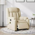 Fauteuil inclinable de massage électrique en tissu crème - Dossier et repose-pieds auto-ajustables, massage par vibration, rembourrage confortable