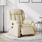 Fauteuil inclinable de massage électrique en tissu crème - Dossier et repose-pieds auto-ajustables, massage par vibration, rembourrage confortable