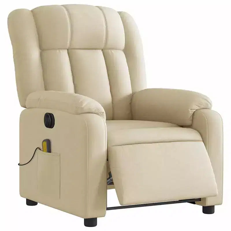 Fauteuil inclinable de massage électrique en tissu crème - Dossier et repose-pieds auto-ajustables, massage par vibration, rembourrage confortable