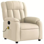 Fauteuil inclinable de massage électrique en tissu crème - Dossier et repose-pieds auto-ajustables, massage par vibration, rembourrage confortable