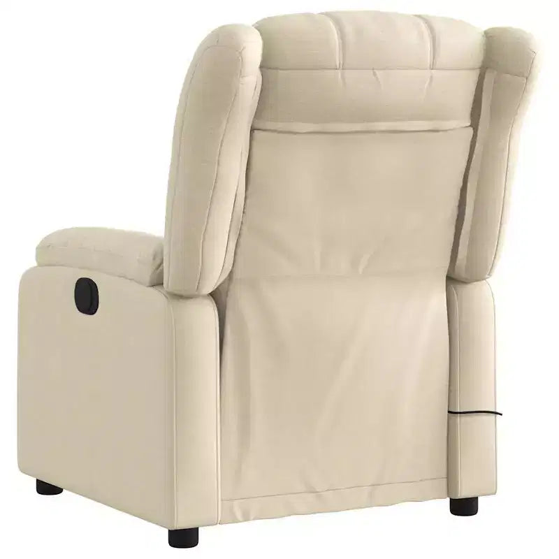 Fauteuil inclinable de massage électrique en tissu crème - Dossier et repose-pieds auto-ajustables, massage par vibration, rembourrage confortable
