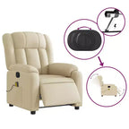 Fauteuil inclinable de massage électrique en tissu crème - Dossier et repose-pieds auto-ajustables, massage par vibration, rembourrage confortable