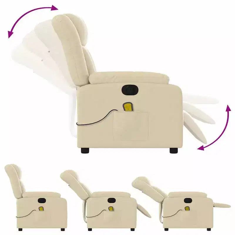 Fauteuil inclinable de massage électrique en tissu crème - Dossier et repose-pieds auto-ajustables, massage par vibration, rembourrage confortable