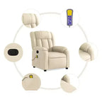 Fauteuil inclinable de massage électrique en tissu crème - Dossier et repose-pieds auto-ajustables, massage par vibration, rembourrage confortable