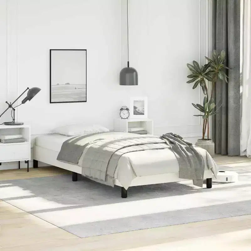Cadre de Lit Twin XL, Cadre de Lit Plateforme Rembourré en Faux Cuir, Blanc, Sans Matelas