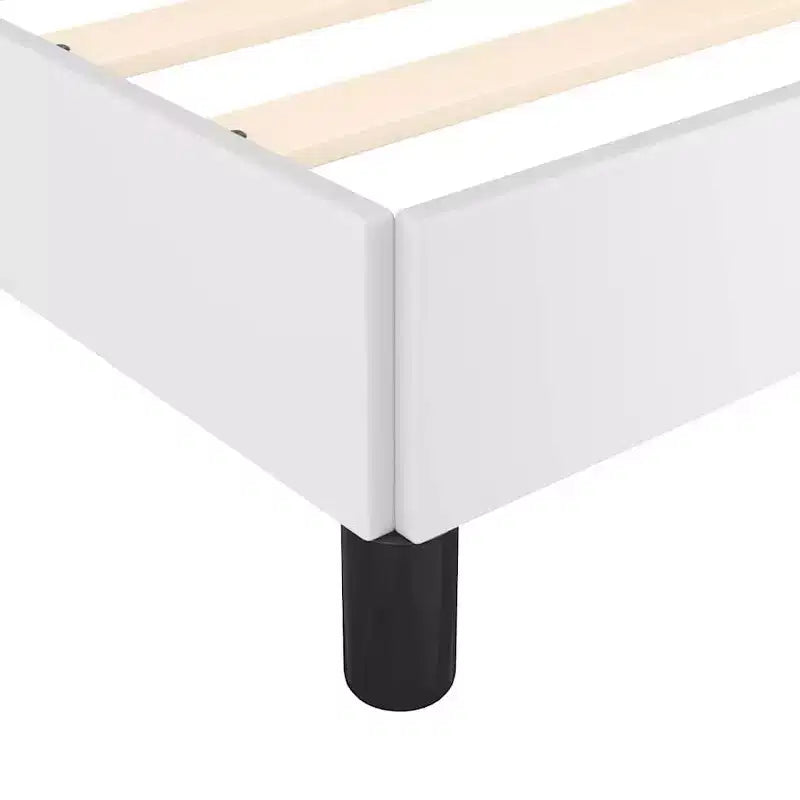 Cadre de Lit Twin XL, Cadre de Lit Plateforme Rembourré en Faux Cuir, Blanc, Sans Matelas
