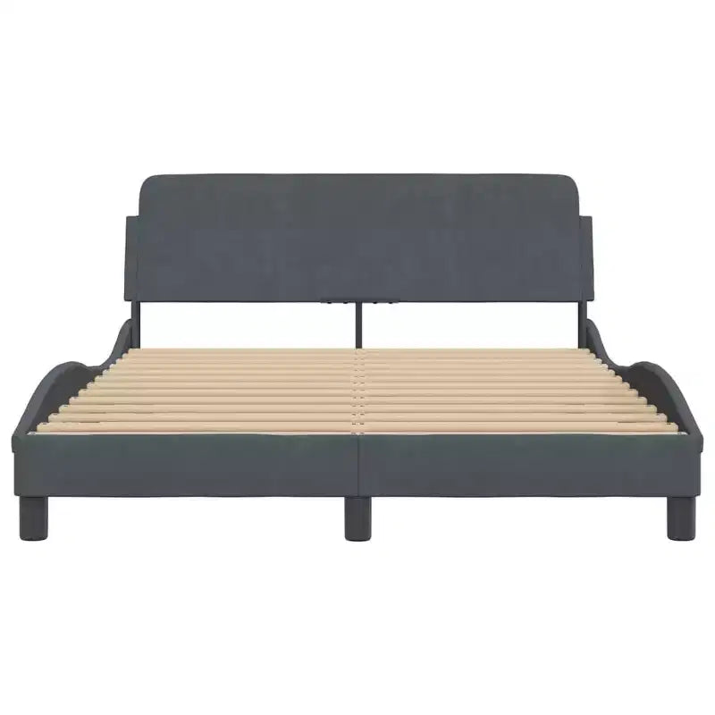 Cadre de lit avec tête de lit Plateforme Meubles de chambre Velours - Gris Foncé Double