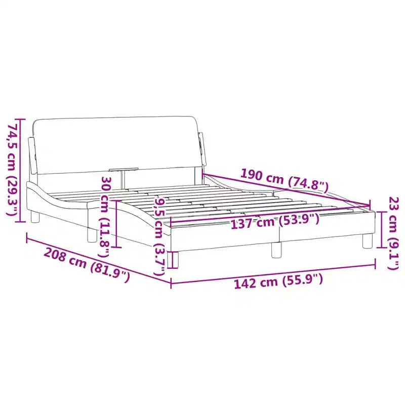 Cadre de lit avec tête de lit Plateforme Meubles de chambre Velours - Gris Foncé Double