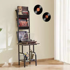 Meuble pour tourne-disque, 5 niveaux, pour vinyles, avec station de charge et ports USB, peut contenir jusqu'à 200 albums, support pour platine vinyle, noir