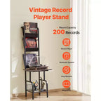 Meuble pour tourne-disque, 5 niveaux, pour vinyles, avec station de charge et ports USB, peut contenir jusqu'à 200 albums, support pour platine vinyle, noir