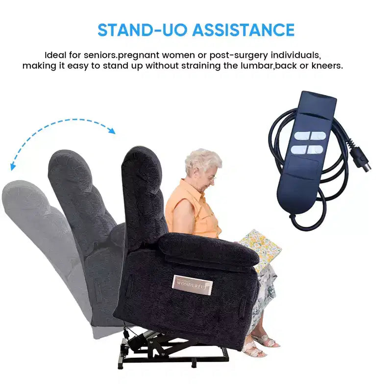 Fauteuil inclinable électrique en velours grande taille avec chauffage lombaire et massage vibrant à 8 points, fauteuil pour personnes âgées