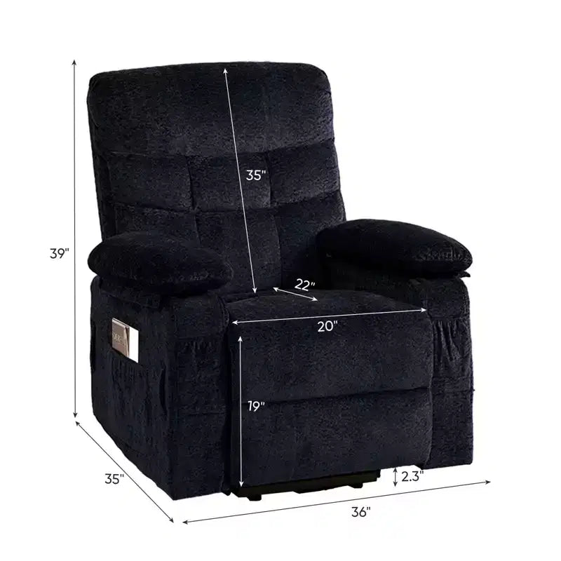 Fauteuil inclinable électrique en velours grande taille avec chauffage lombaire et massage vibrant à 8 points, fauteuil pour personnes âgées