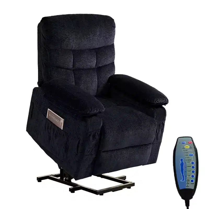 Fauteuil inclinable électrique en velours grande taille avec chauffage lombaire et massage vibrant à 8 points, fauteuil pour personnes âgées
