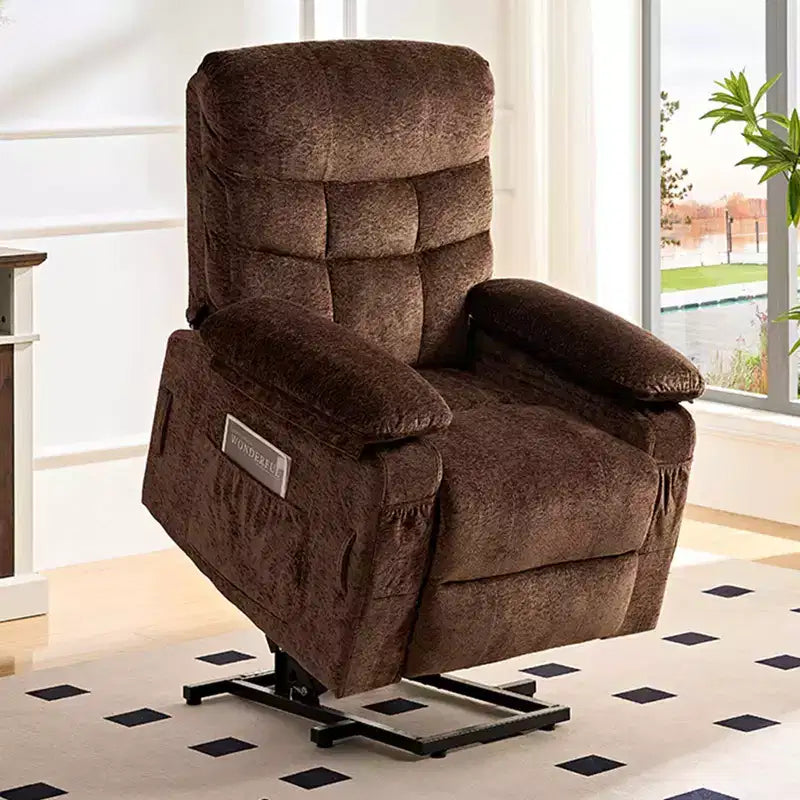 Fauteuil inclinable électrique en velours grande taille avec chauffage lombaire et massage vibrant à 8 points, fauteuil pour personnes âgées