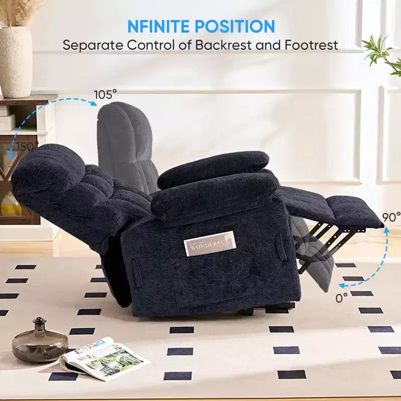 Fauteuil inclinable électrique en velours grande taille avec chauffage lombaire et massage vibrant à 8 points, fauteuil pour personnes âgées