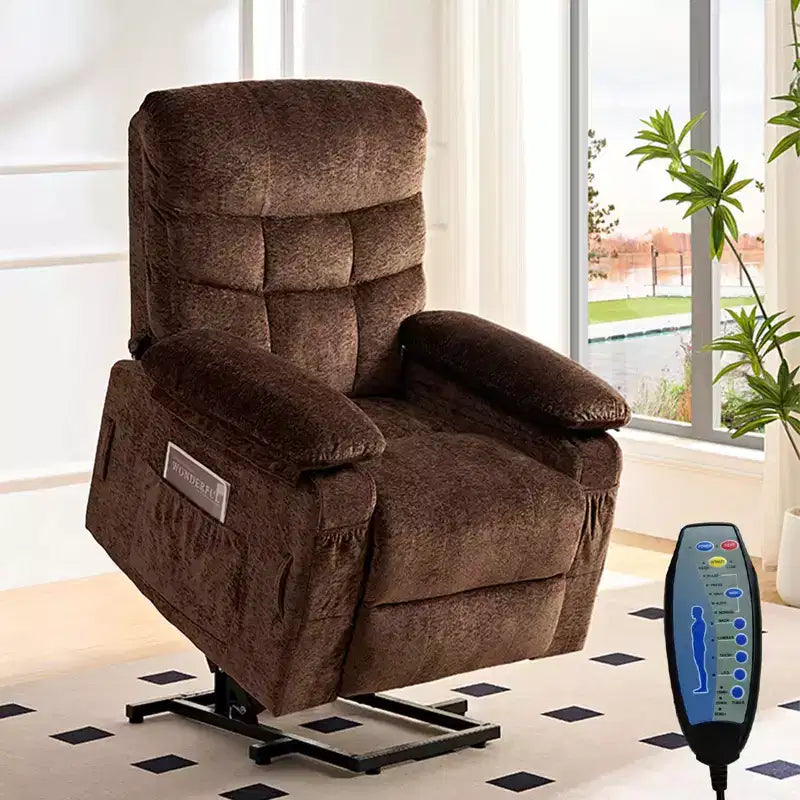 Fauteuil inclinable électrique en velours grande taille avec chauffage lombaire et massage vibrant à 8 points, fauteuil pour personnes âgées