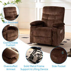 Fauteuil inclinable électrique en velours grande taille avec chauffage lombaire et massage vibrant à 8 points, fauteuil pour personnes âgées