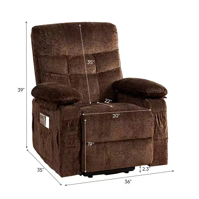 Fauteuil inclinable électrique en velours grande taille avec chauffage lombaire et massage vibrant à 8 points, fauteuil pour personnes âgées