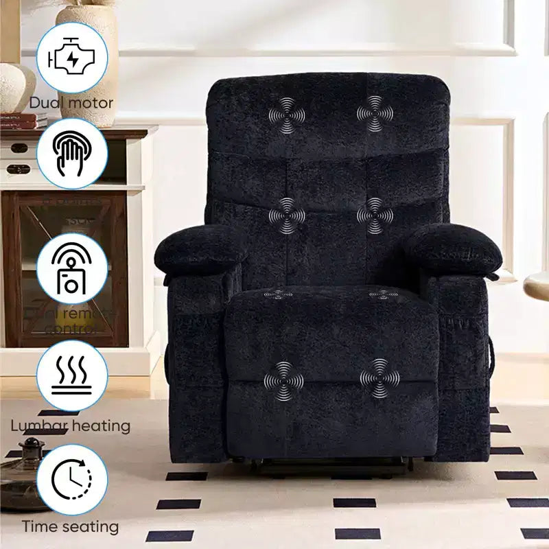 Fauteuil inclinable électrique en velours grande taille avec chauffage lombaire et massage vibrant à 8 points, fauteuil pour personnes âgées