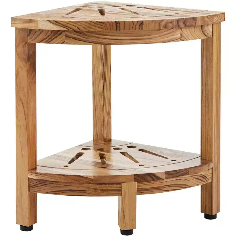 VEVOR Corner Teak Shower Bench, 17 Height 12 Radius, 100% Teak Wood Corner Shower Beach, 300 LBS with Storage Shelf, Shower Stool, Brown