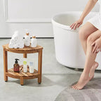 Banc de douche d'angle en teck, 17 Hauteur 12 Rayon, Banc de douche d'angle 100% bois de teck, 136 kg avec étagère de rangement, Tabouret de douche, Marron