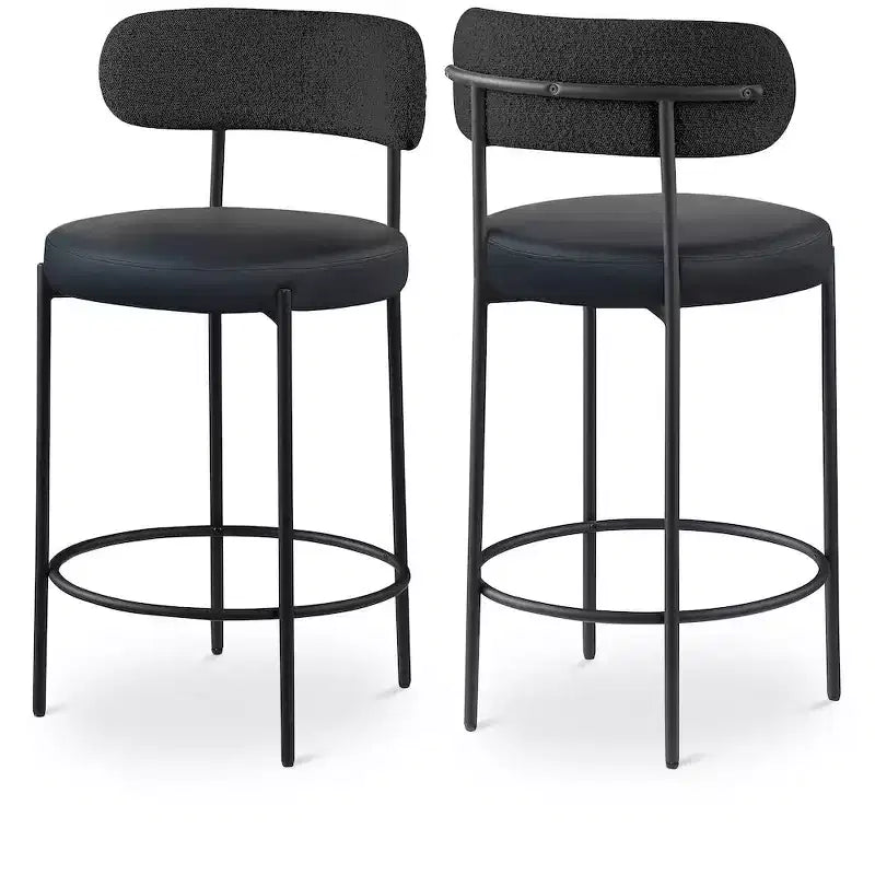 Meridian Furniture,Beacon Black Vegan Leather Seat Stool, Set of 2