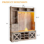 Portemanteau d'entrée 7 en 1 de style Ferme avec banc et meuble à chaussures, organisateur d'entrée à LED avec tiroirs