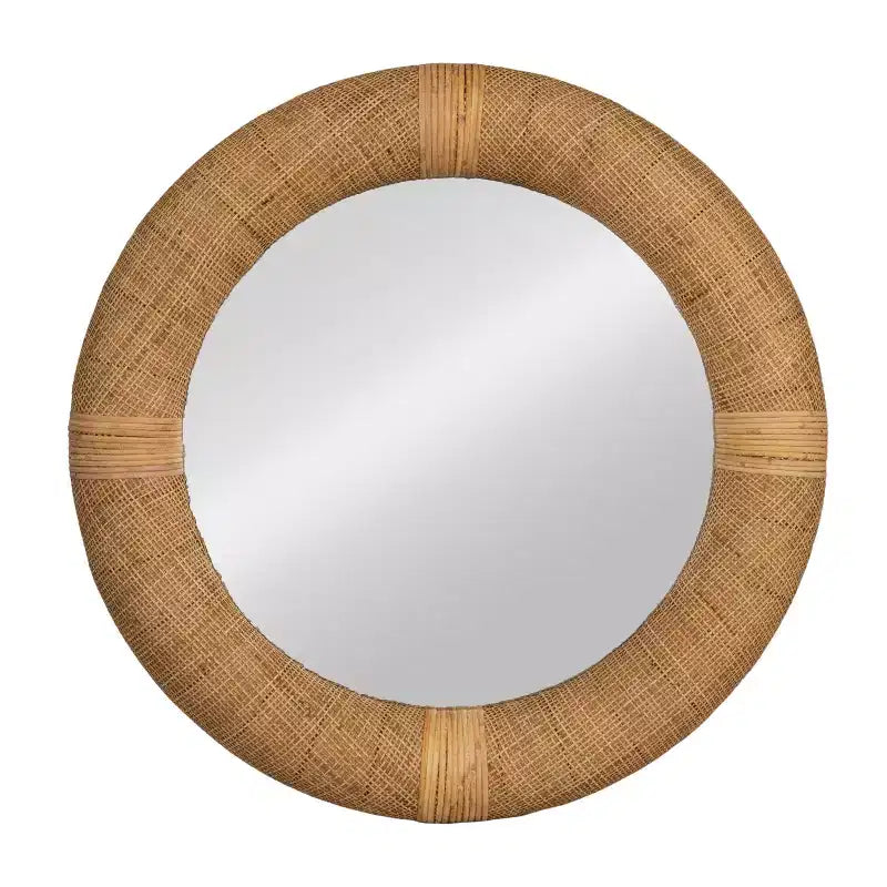 Miroir Mural Rond en Rotin Tressé Main, Naturel