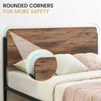Cadre de lit Queen Size avec tête et pied de lit en Noyer - Plateforme en métal robuste, rangement de 32 cm, pas besoin de sommier tapissier, montage facile