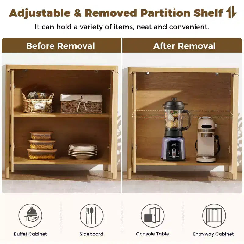 Buffet bahut cannelé à 2 portes de 31 po Meuble de rangement polyvalent pour salle à manger