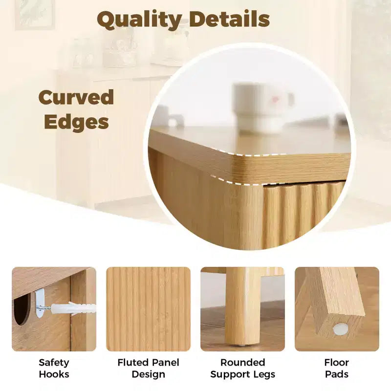 Buffet bahut cannelé à 2 portes de 31 po Meuble de rangement polyvalent pour salle à manger